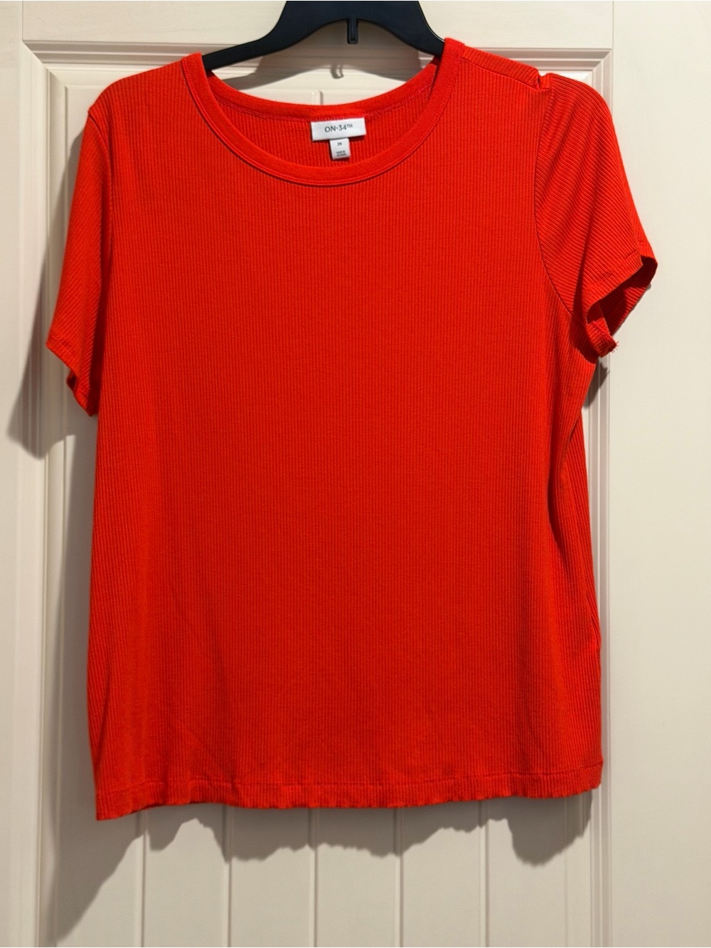 ON 34th White Ribbed Short-Sleeve Crewneck Tee
